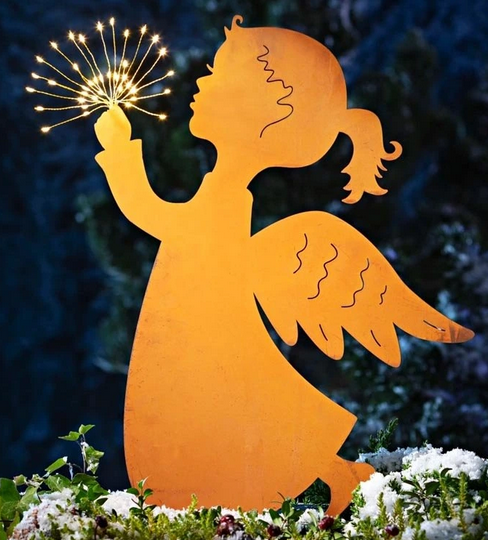 LED-Gartenstecker "Engel Marie mit Pusteblume"