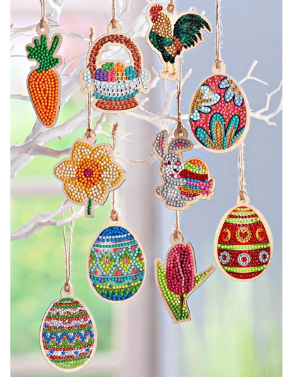 Bastelset Diamond Painting Holzformen und Sticker "Ostern" 47-teilig