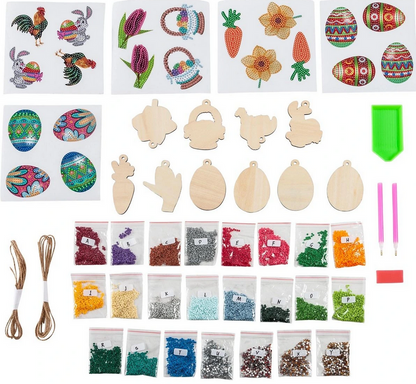 Bastelset Diamond Painting Holzformen und Sticker "Ostern" 47-teilig