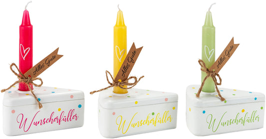 Geschenkdose "Geburtstagstorte" mit Wunschkerze 3er-Set