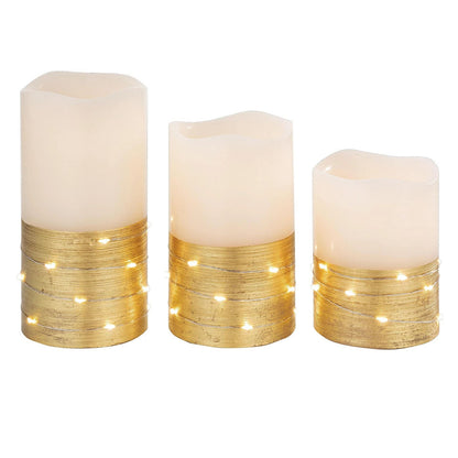 LED-Echtwachskerzen "Goldy" mit Lichterkette, 3er-Set