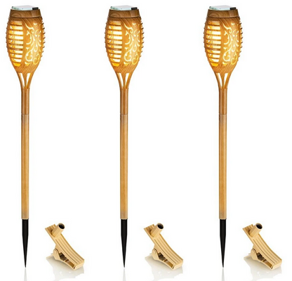 Solar-Gartenstecker "Bamboo Flame" mit Balkonhalterung, 3er-Set