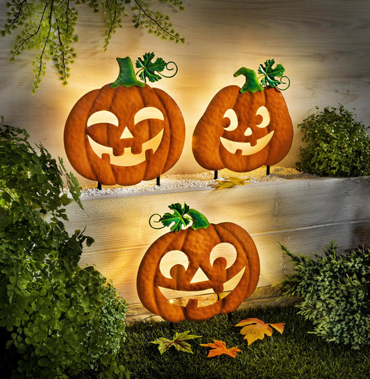 LED-Gartenstecker "Kürbisse" 3er-Set