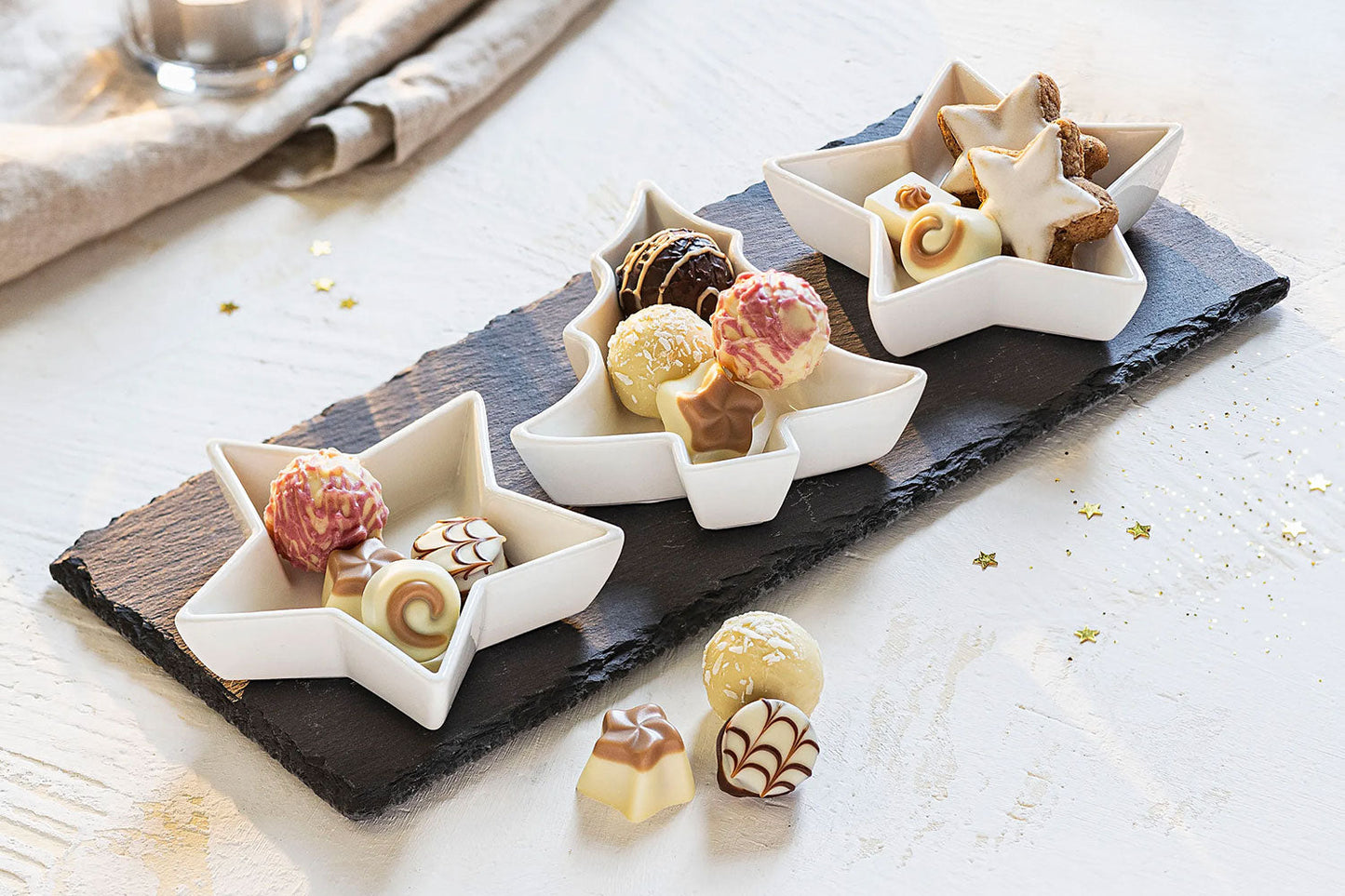 Schiefer Servierplatte mit Schälchen "Weihnachten"