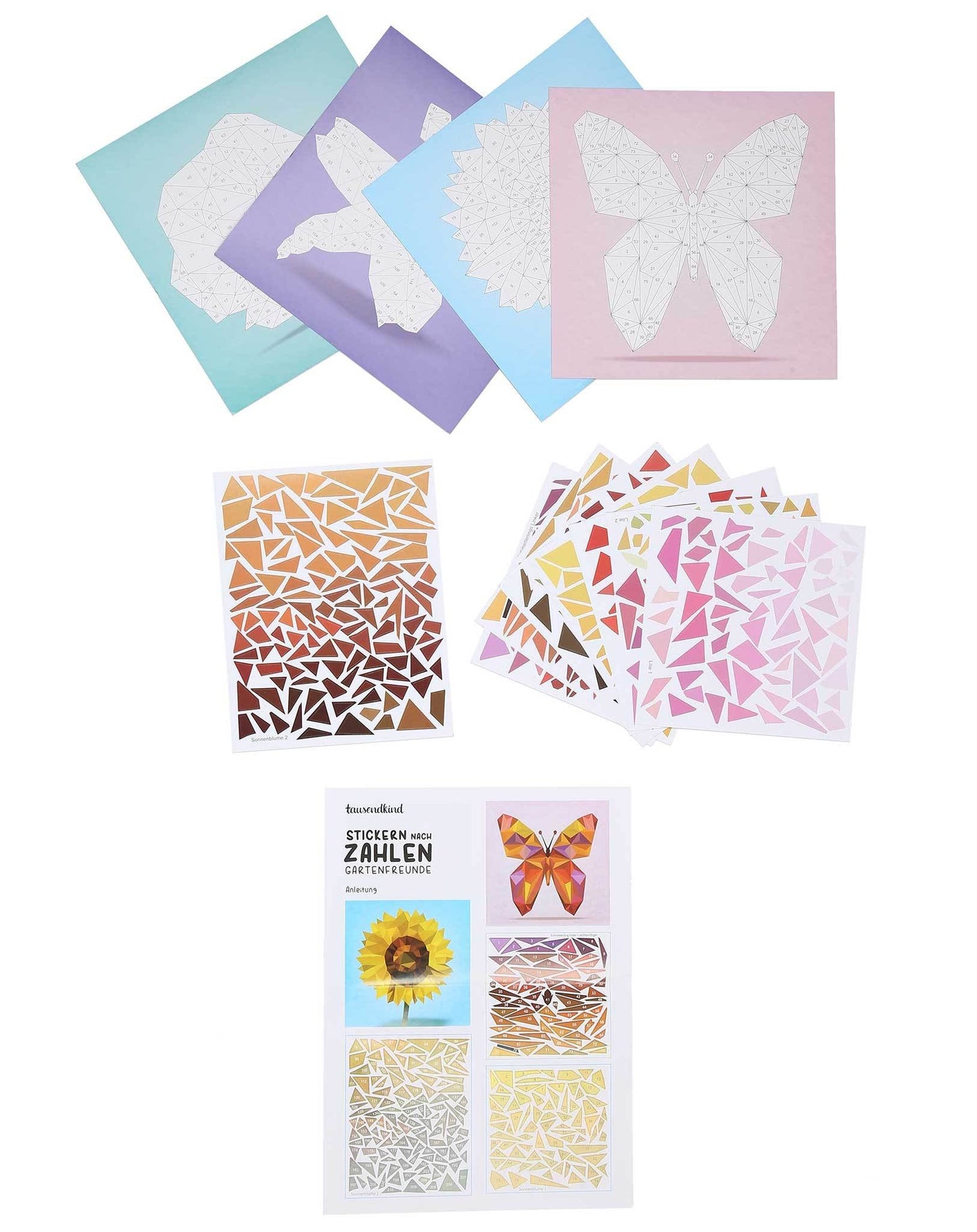 Mosaikbastelset STICKERN NACH ZAHLEN - GARTENFREUNDE 4-teilig