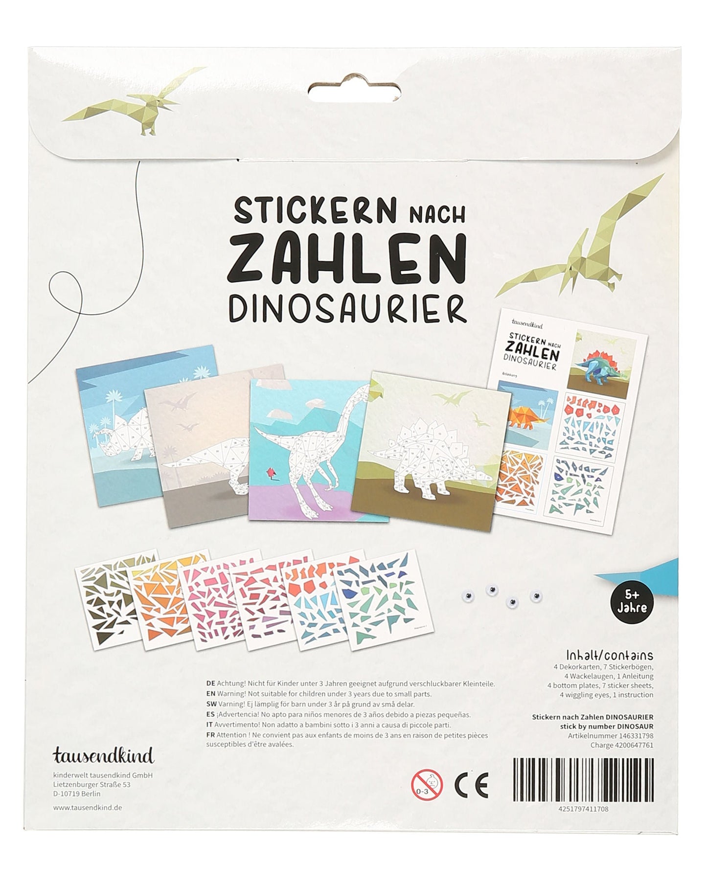 Mosaikbastelset Stickern nach Zahlen DINOSAURIER