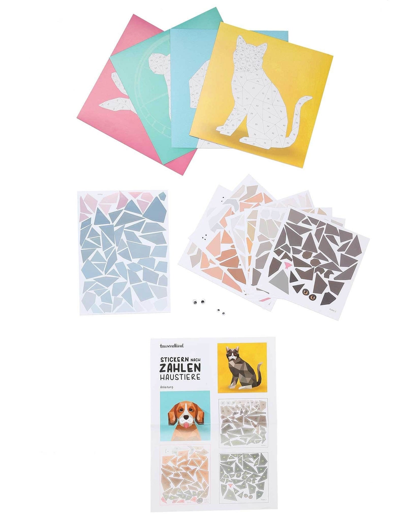 Mosaikbastelset STICKERN NACH ZAHLEN - HAUSTIERE 4-teilig