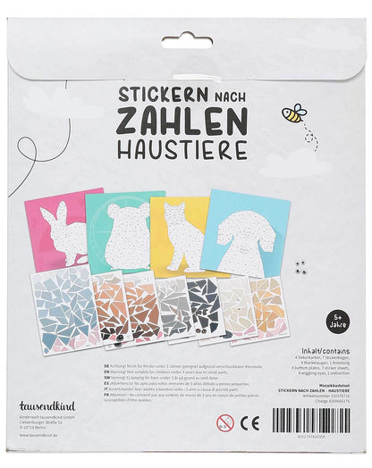 Mosaikbastelset STICKERN NACH ZAHLEN - HAUSTIERE 4-teilig