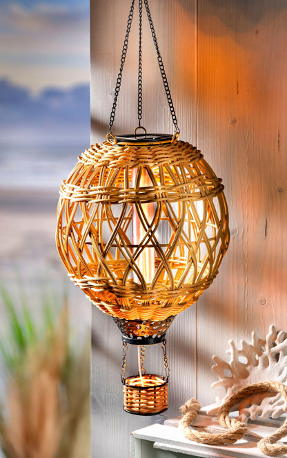 Solar-Hängedeko "Heissluftballon" Rattan