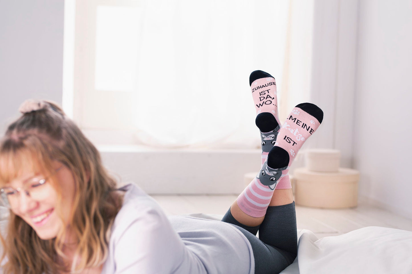 Katzensocken mit lustigen Sprüchen, 3er-Set