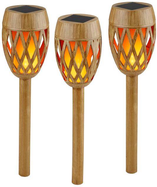 Bambus Solar Flammen Leuchte, 3er-Set