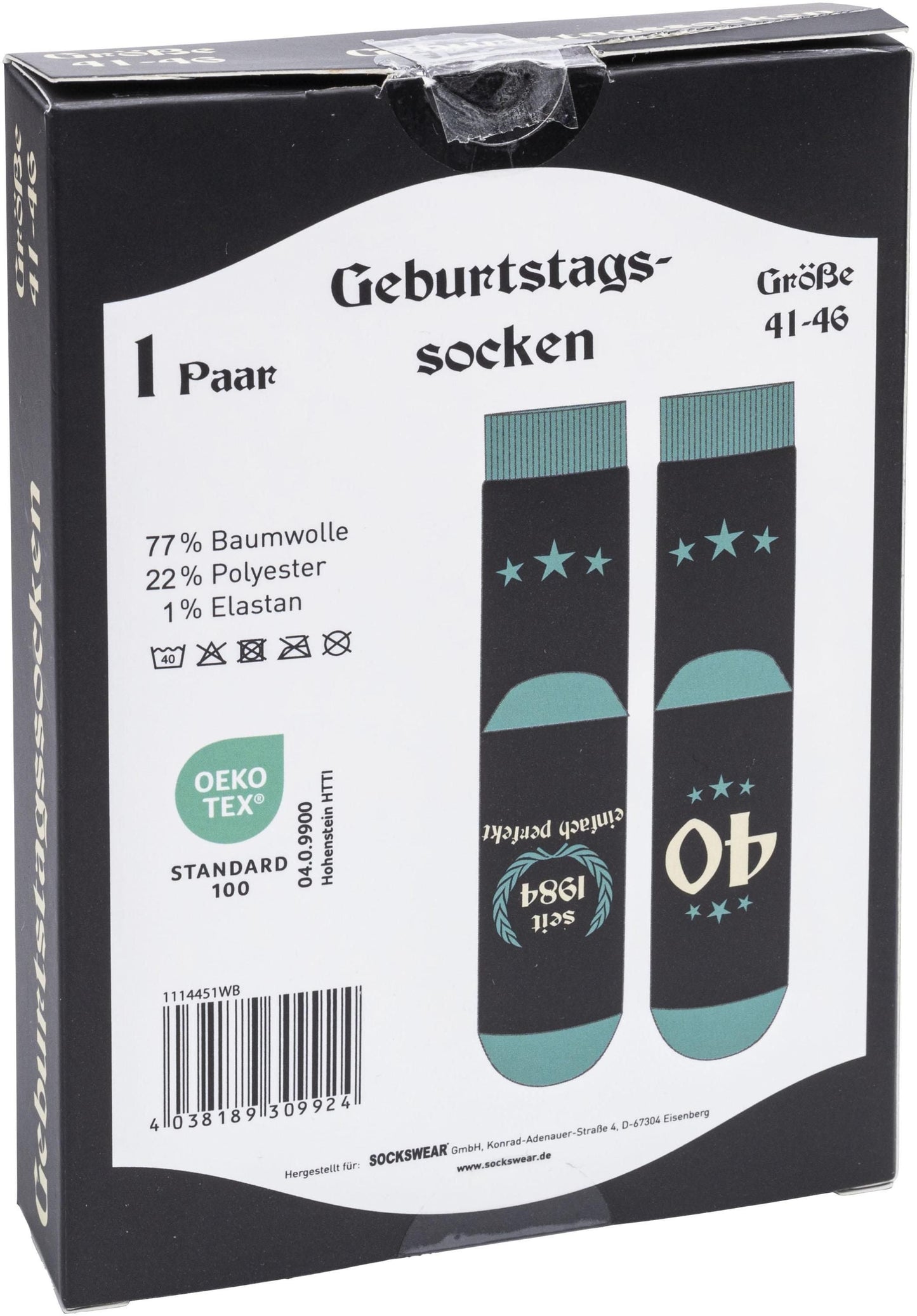 Geburtstagssocken (Ausführung: 40 Jahre)