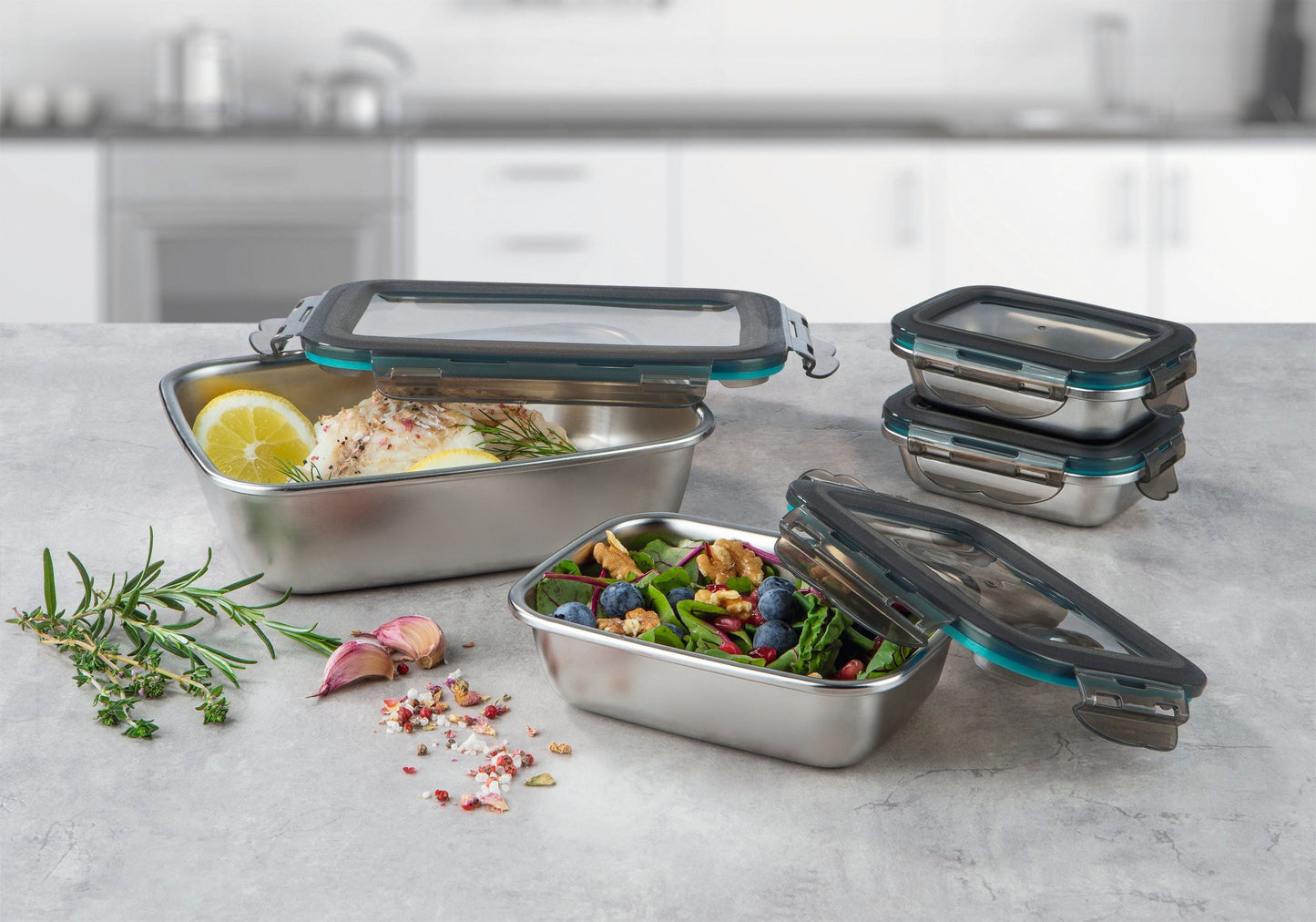 Edelstahl-Frischhaltedosen, 8-teiliges Set