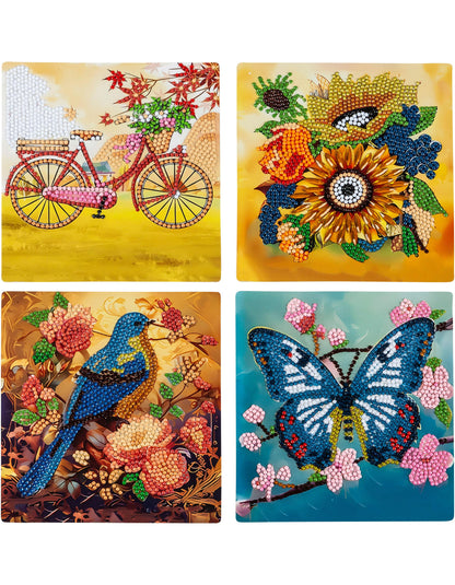 Diamond Painting mit Kartenhalter 15 x 15 cm, 4er-Set