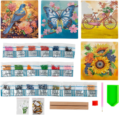 Diamond Painting mit Kartenhalter 15 x 15 cm, 4er-Set