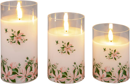 LED-Kerzen "Magnolie" im Glas, 3er-Set