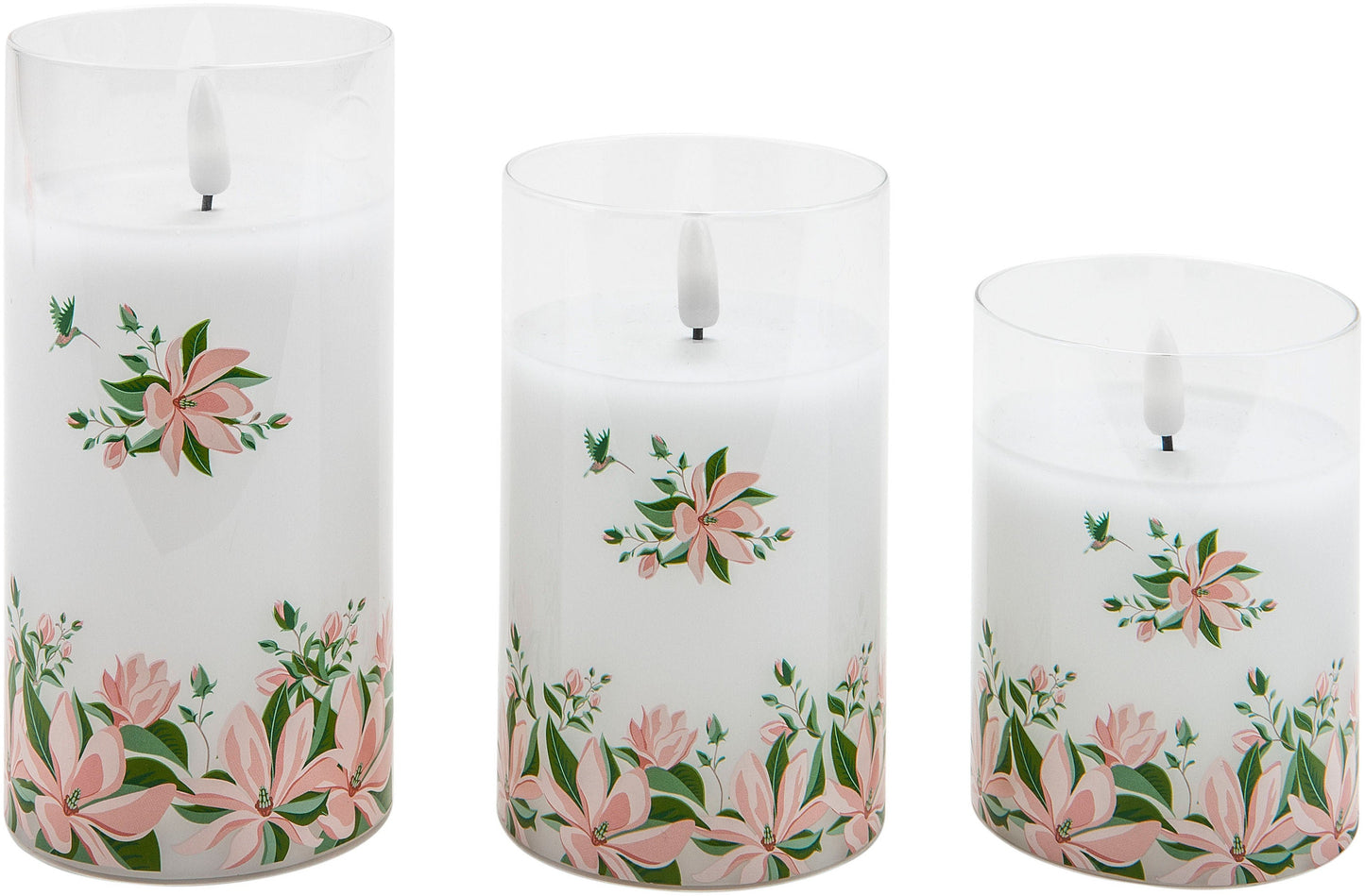 LED-Kerzen "Magnolie" im Glas, 3er-Set