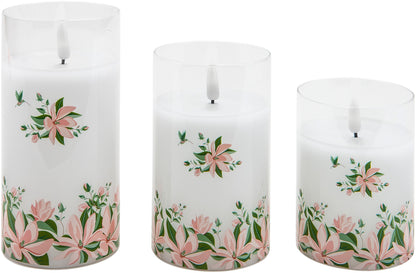 LED-Kerzen "Magnolie" im Glas, 3er-Set