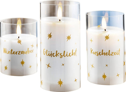 LED-Kerzen im Glas "Stars", 3er Set