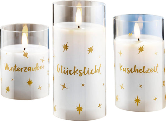 LED-Kerzen im Glas "Stars", 3er Set