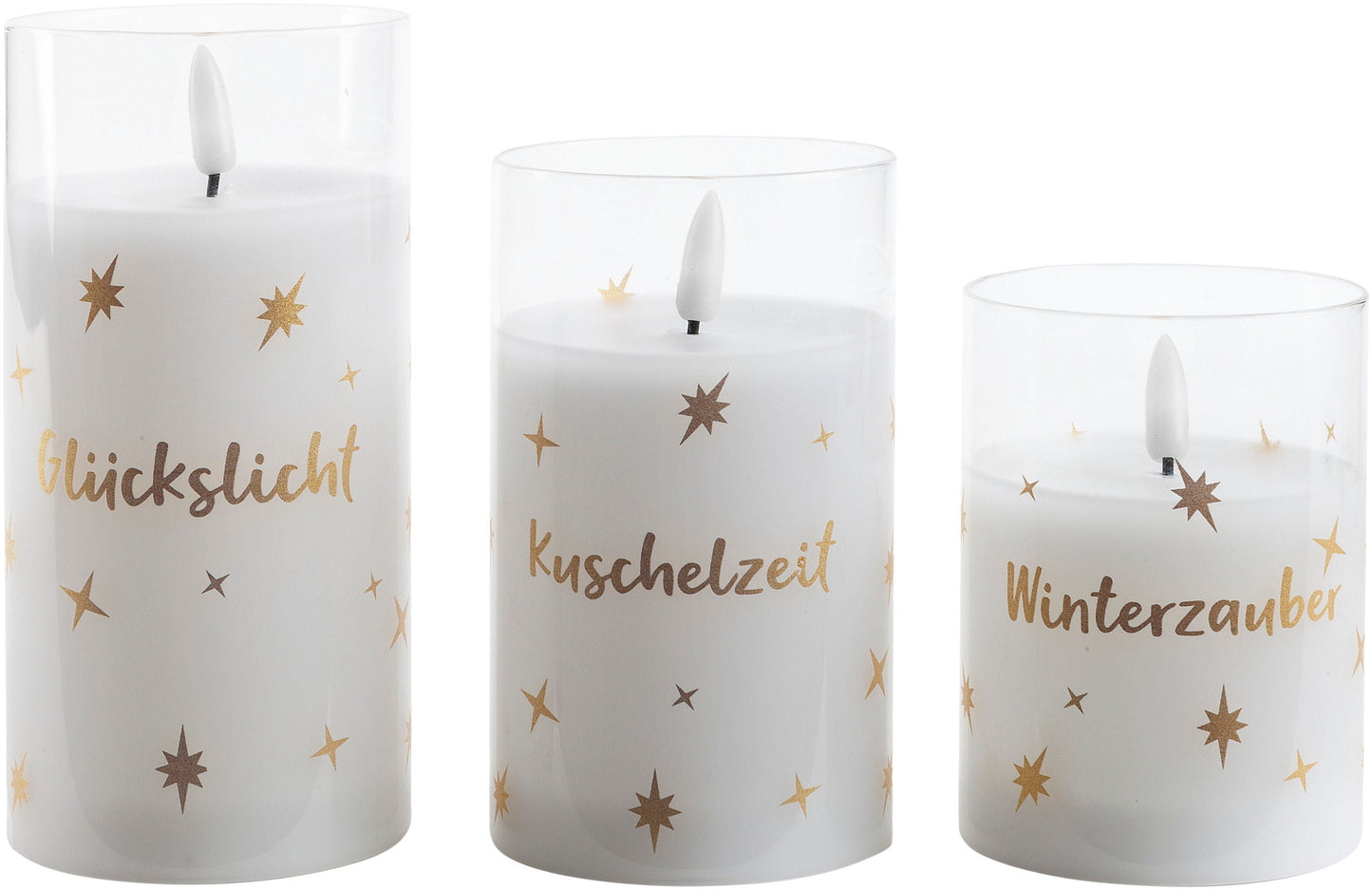 LED-Kerzen im Glas "Stars", 3er Set