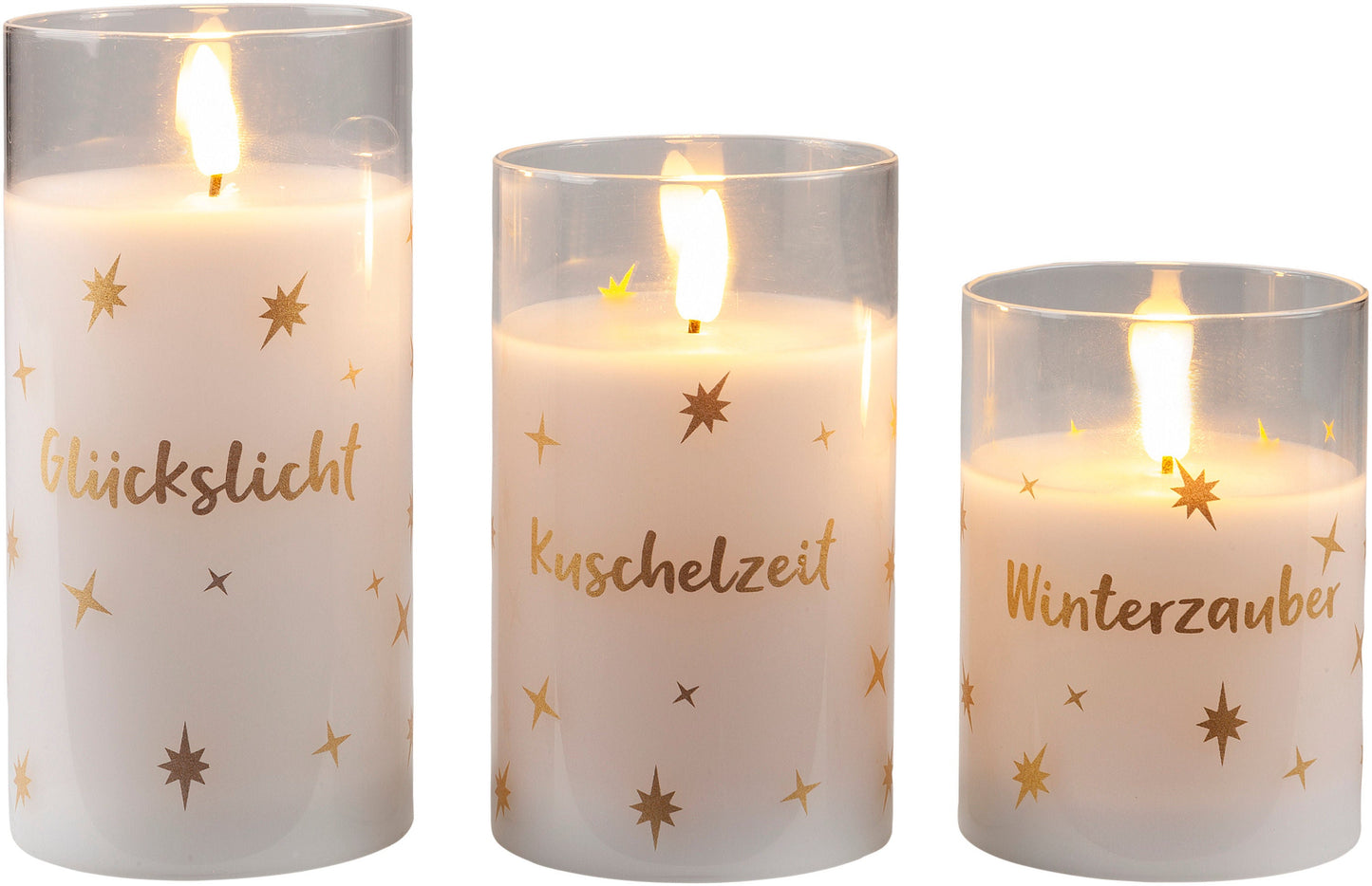 LED-Kerzen im Glas "Stars", 3er Set