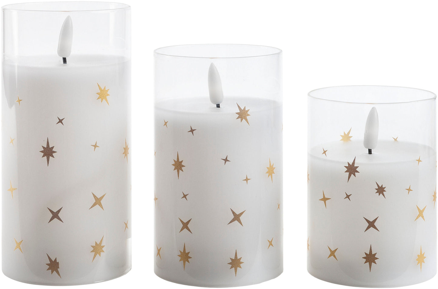 LED-Kerzen im Glas "Stars", 3er Set