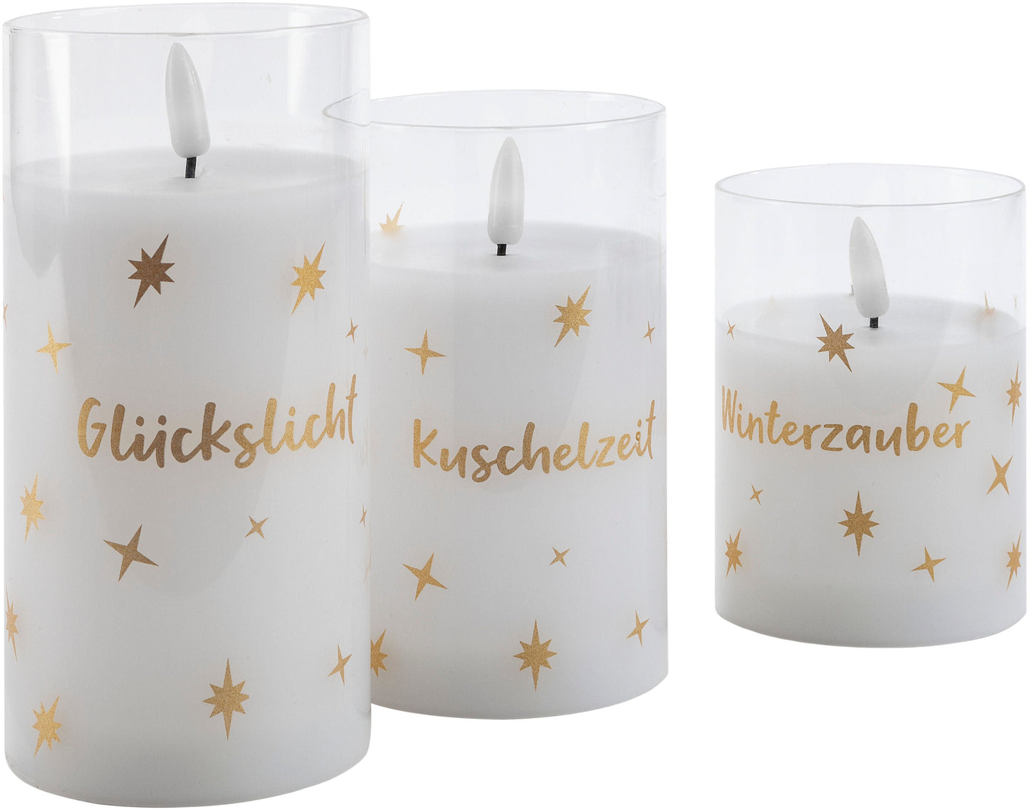 LED-Kerzen im Glas "Stars", 3er Set