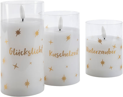 LED-Kerzen im Glas "Stars", 3er Set