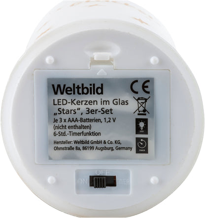 LED-Kerzen im Glas "Stars", 3er Set