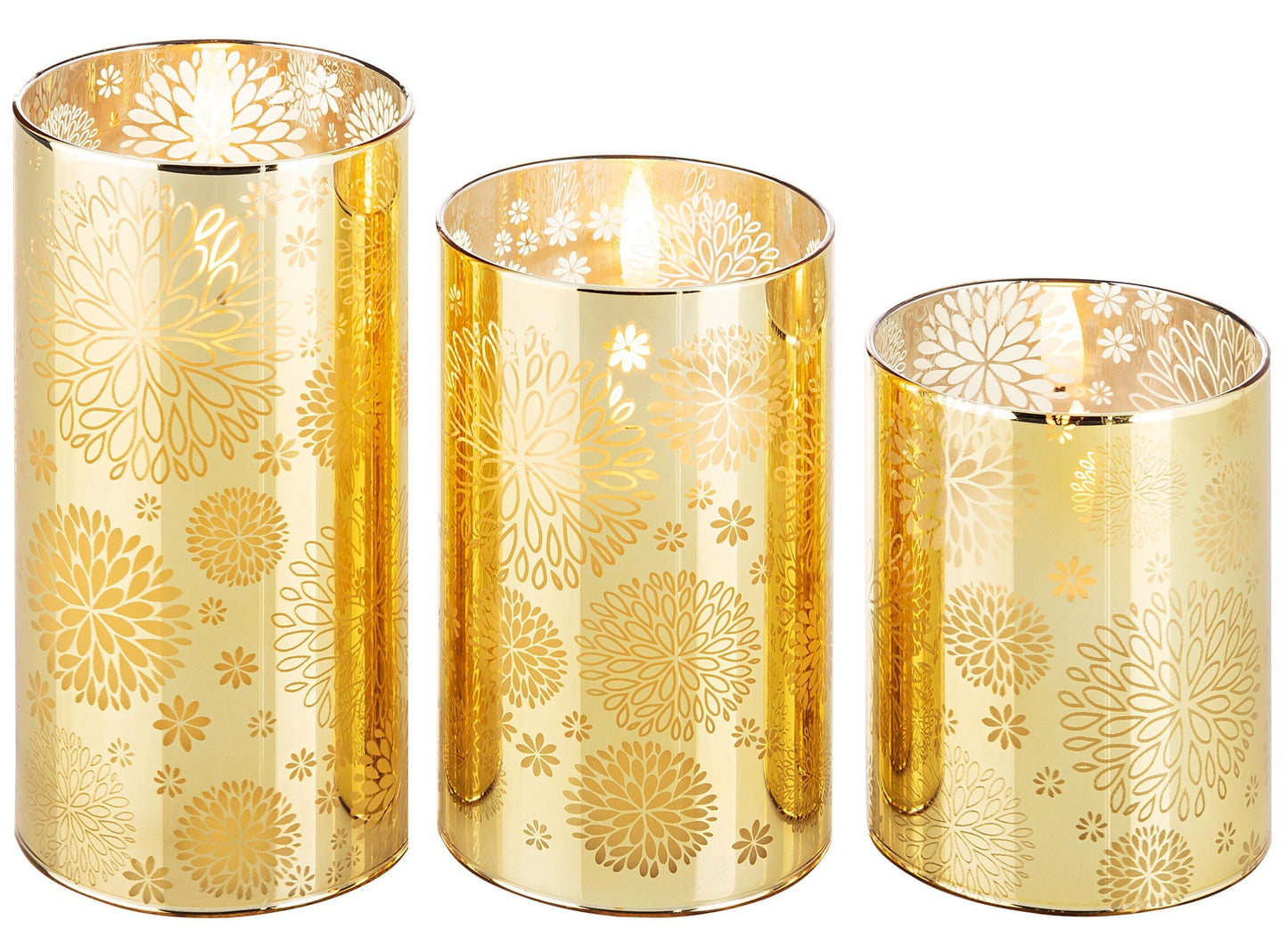 LED-Echtwachskerzen "Flora" im Glas, 3er-Set