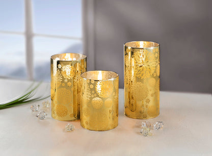 LED-Echtwachskerzen "Flora" im Glas, 3er-Set