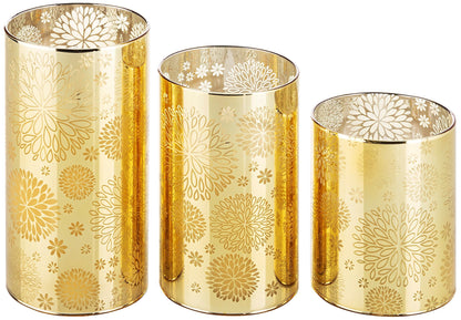 LED-Echtwachskerzen "Flora" im Glas, 3er-Set