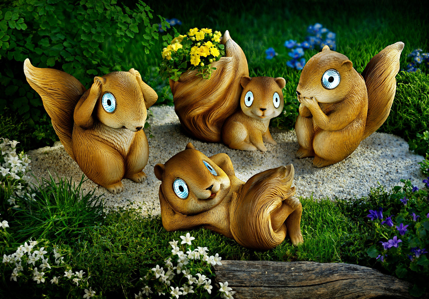 Solar-Dekofigur "Eichhörnchen Elvira" mit Blumentopf