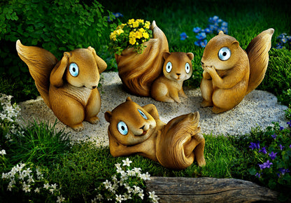 Solar-Dekofigur "Eichhörnchen Elvira" mit Blumentopf