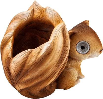 Solar-Dekofigur "Eichhörnchen Elvira" mit Blumentopf