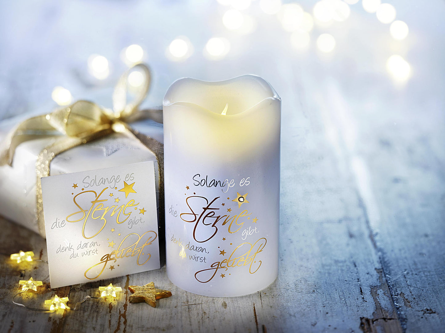 Geschenkset LED-Echtwachskerze "Sternenliebe"