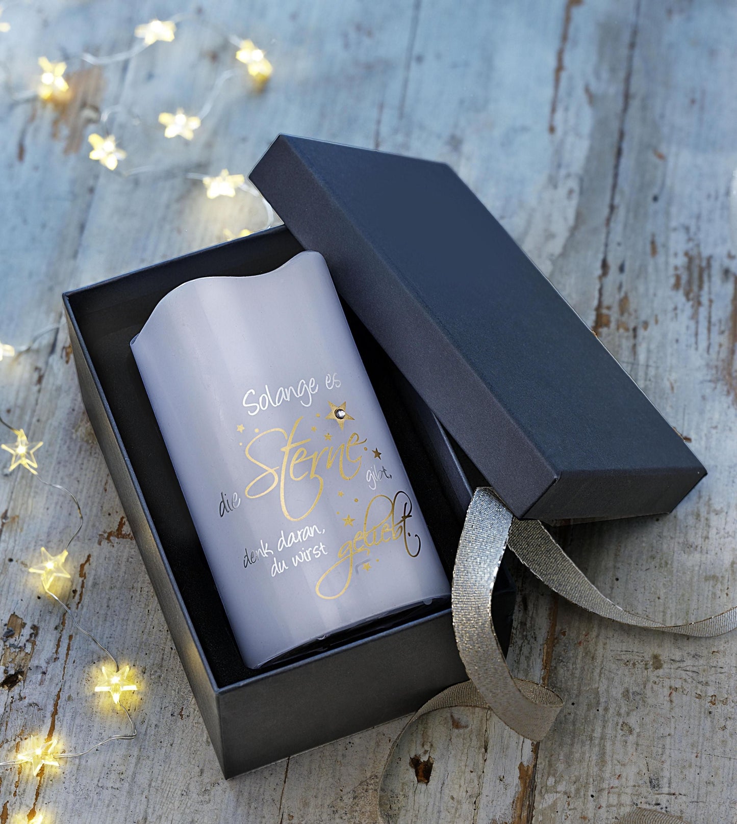Geschenkset LED-Echtwachskerze "Sternenliebe"