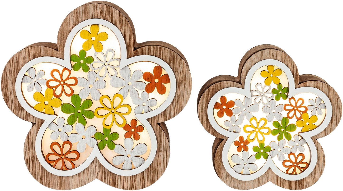 LED-Deko "Blossom" aus Holz, 2er-Set