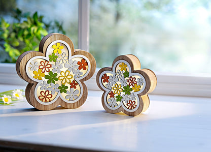 LED-Deko "Blossom" aus Holz, 2er-Set