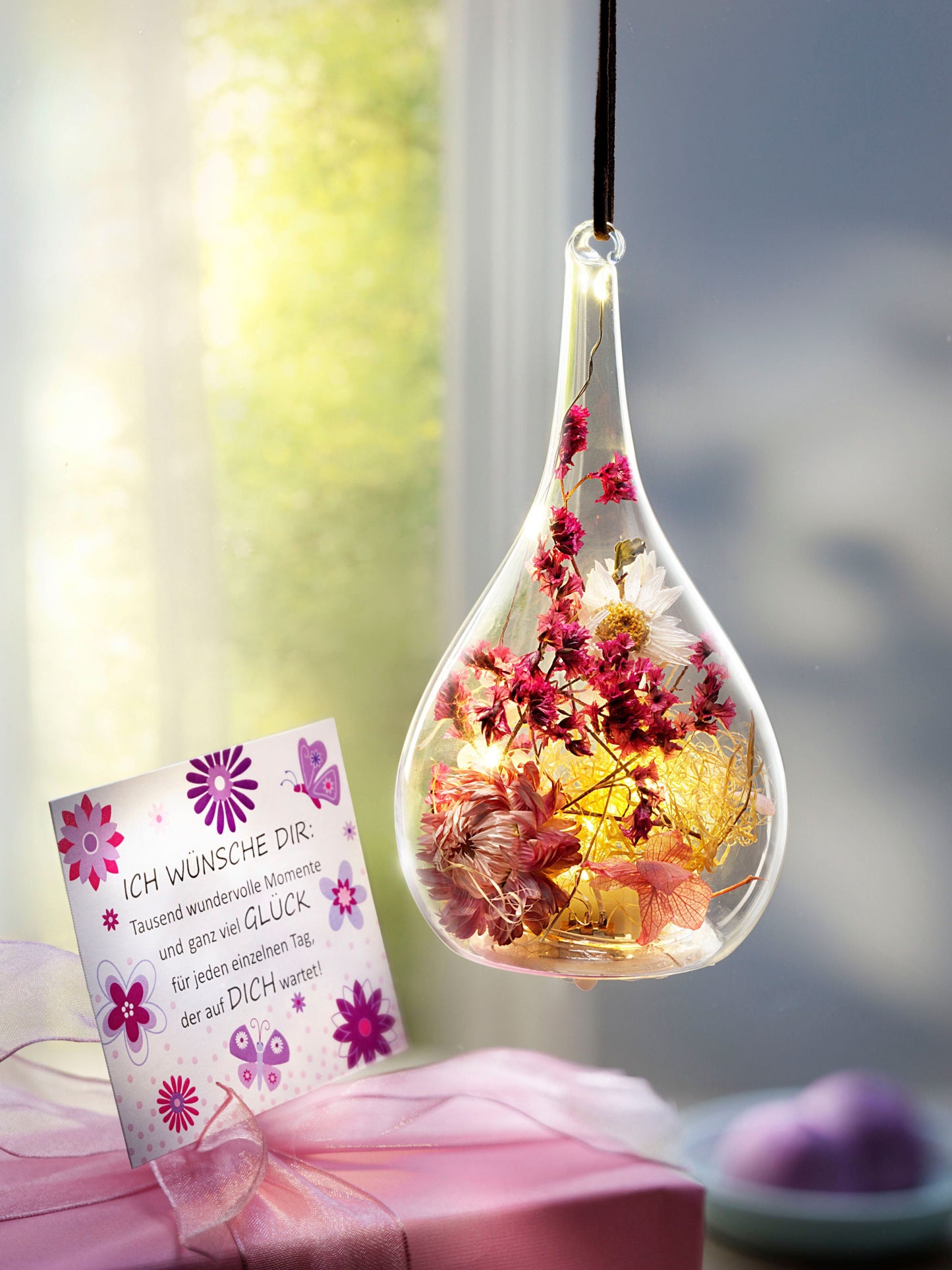 LED-Dekohänger "Little Fleur" aus Glas