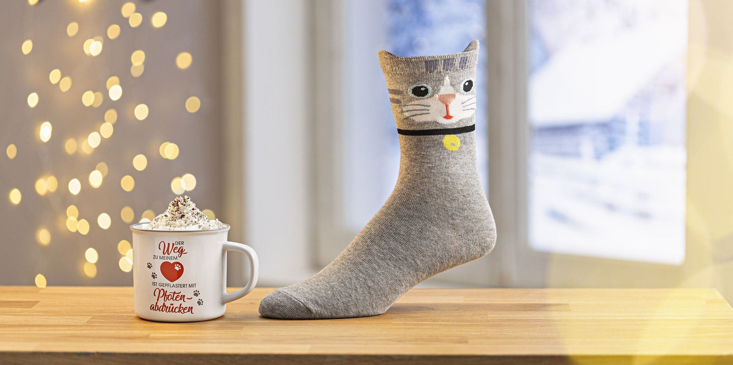 Geschenkset "Katzenliebhaber" mit Tasse & Socken