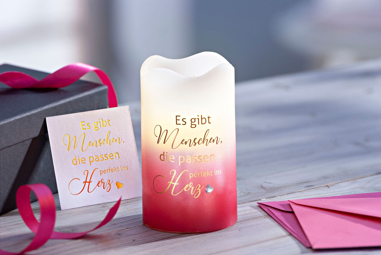 Geschenkset LED-Echtwachskerze "Herz"