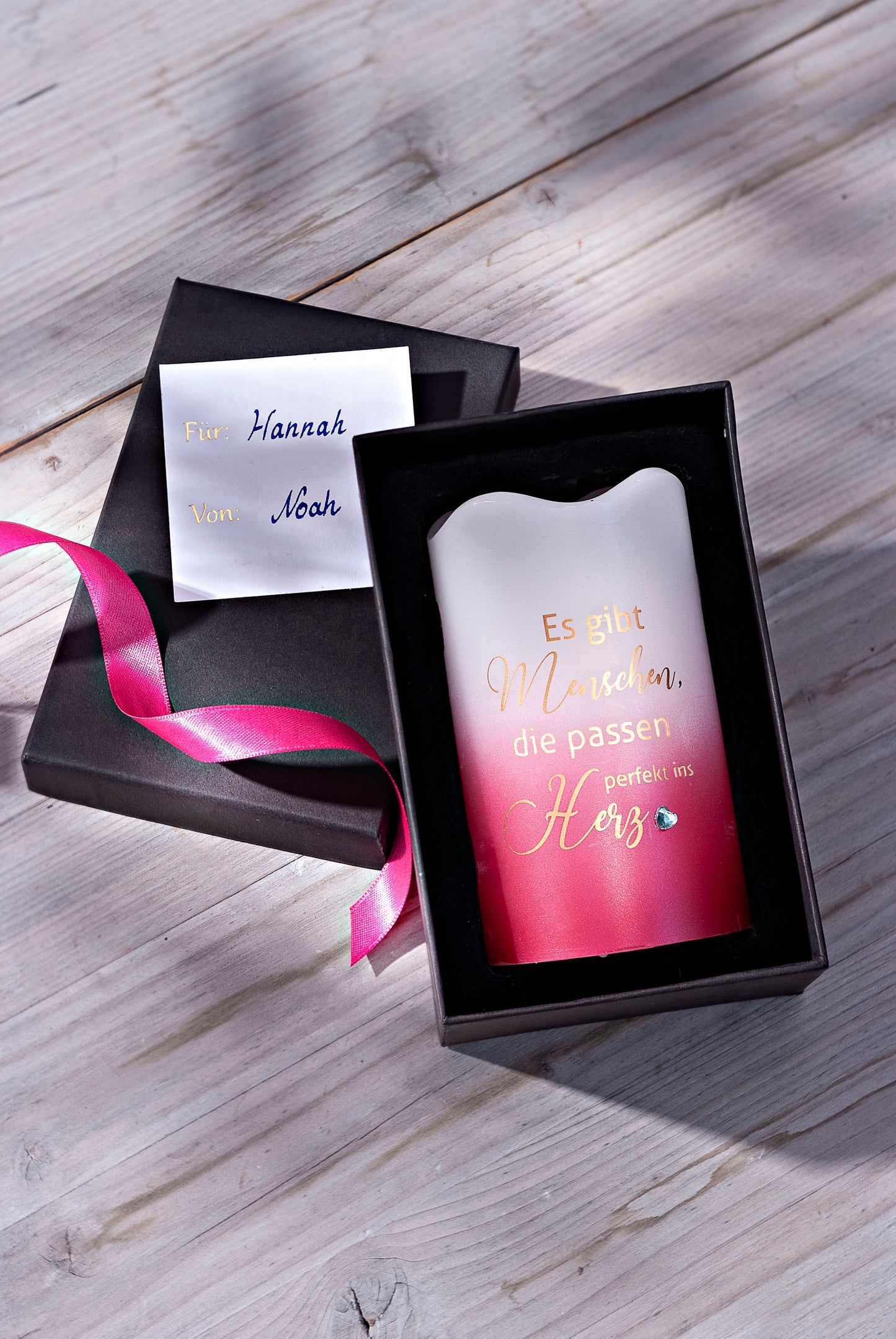 Geschenkset LED-Echtwachskerze "Herz"