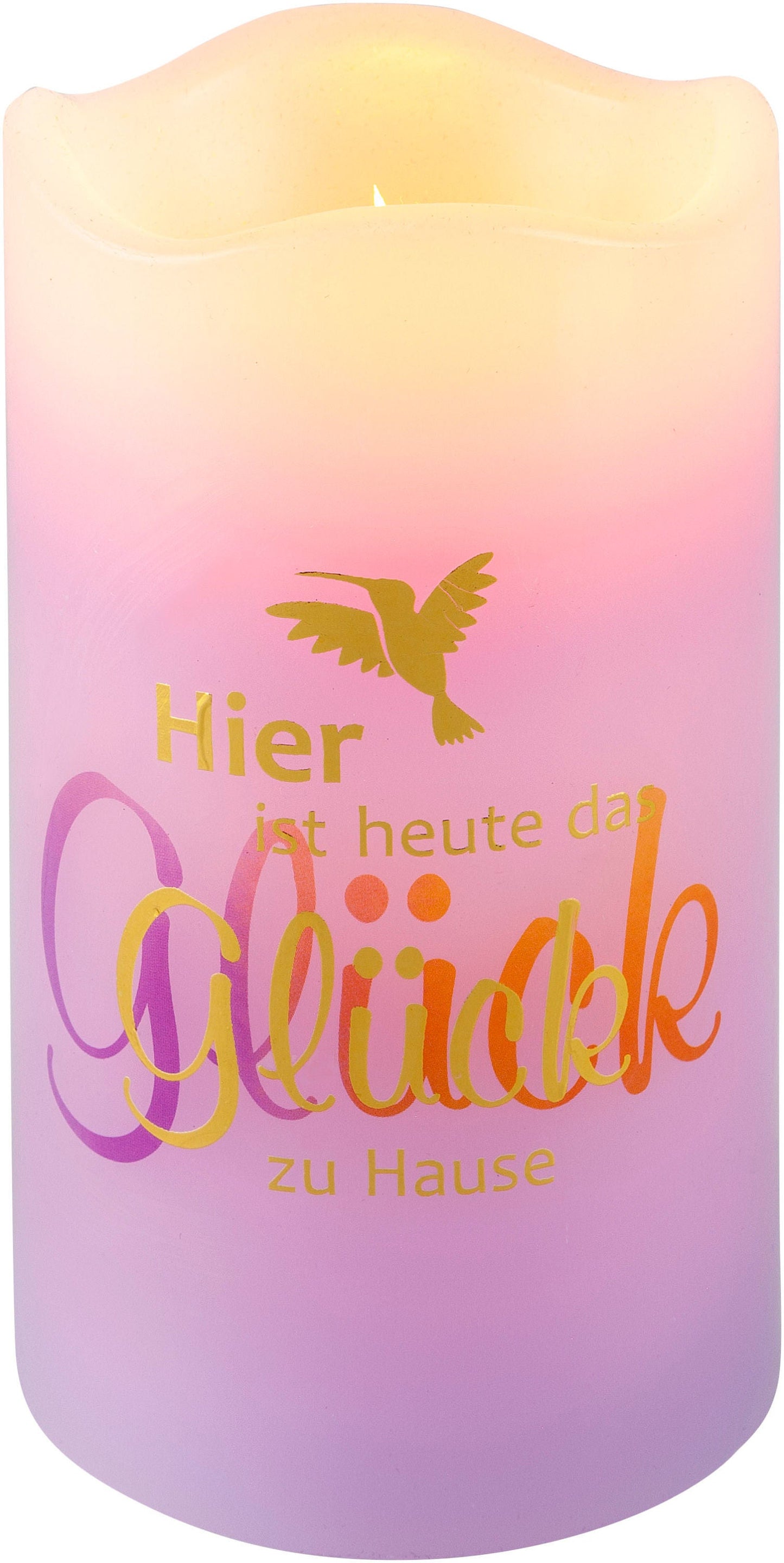 LED-Echtwachskerze "Glück zu Hause" mit Karte