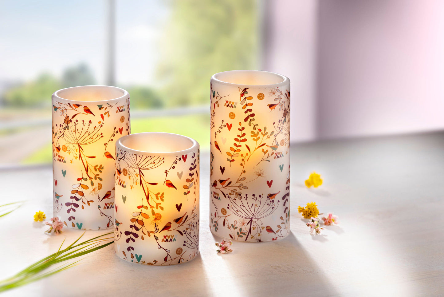 LED-Echtwachskerzen "Pusteblume" 3er-Set