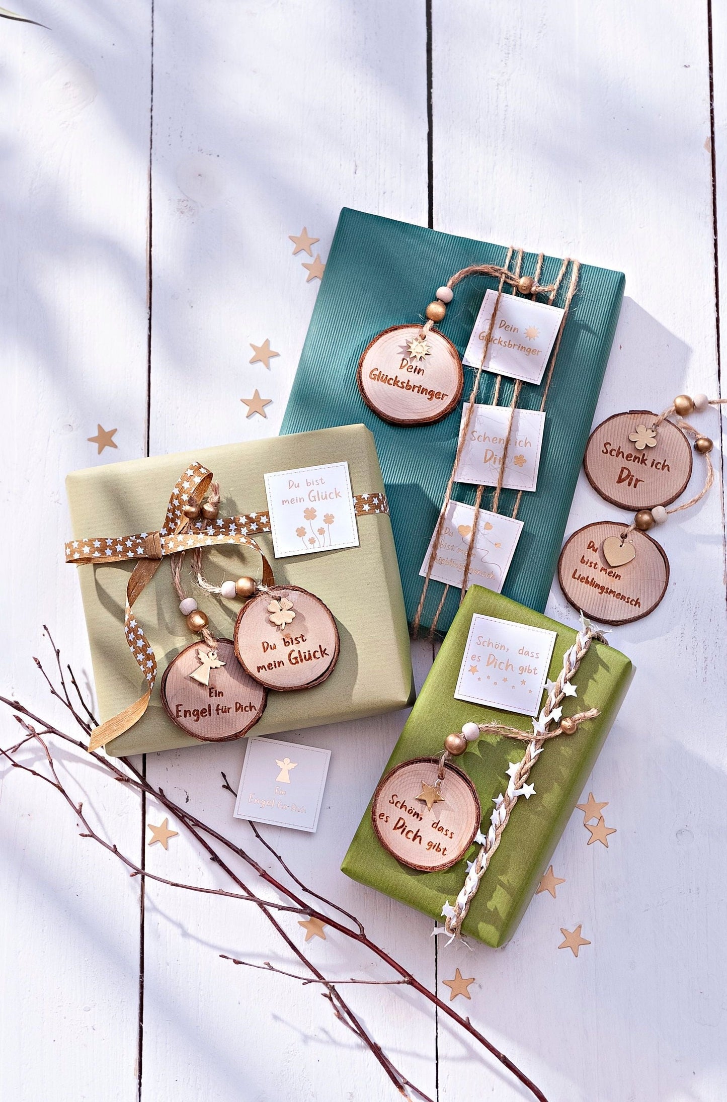 Geschenkanhänger "Wood", inkl. Grusskärtchen, 6er-Set