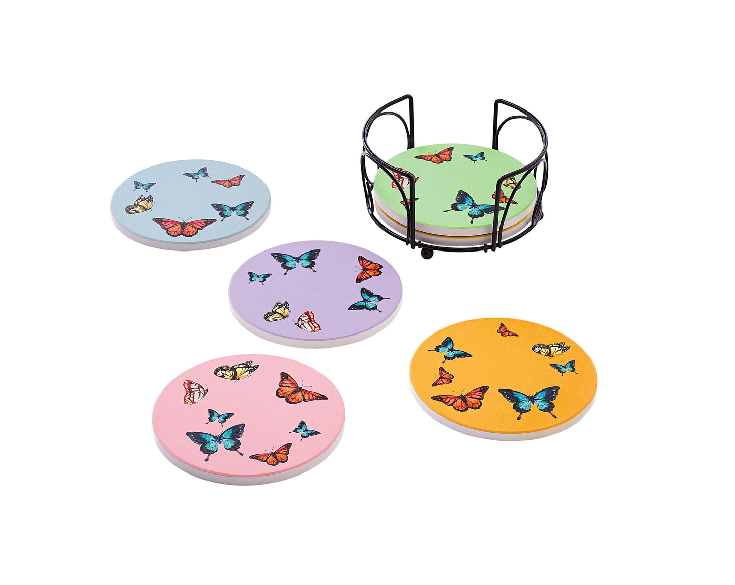 Untersetzer "Schmetterling", 6er Set mit Metallständer