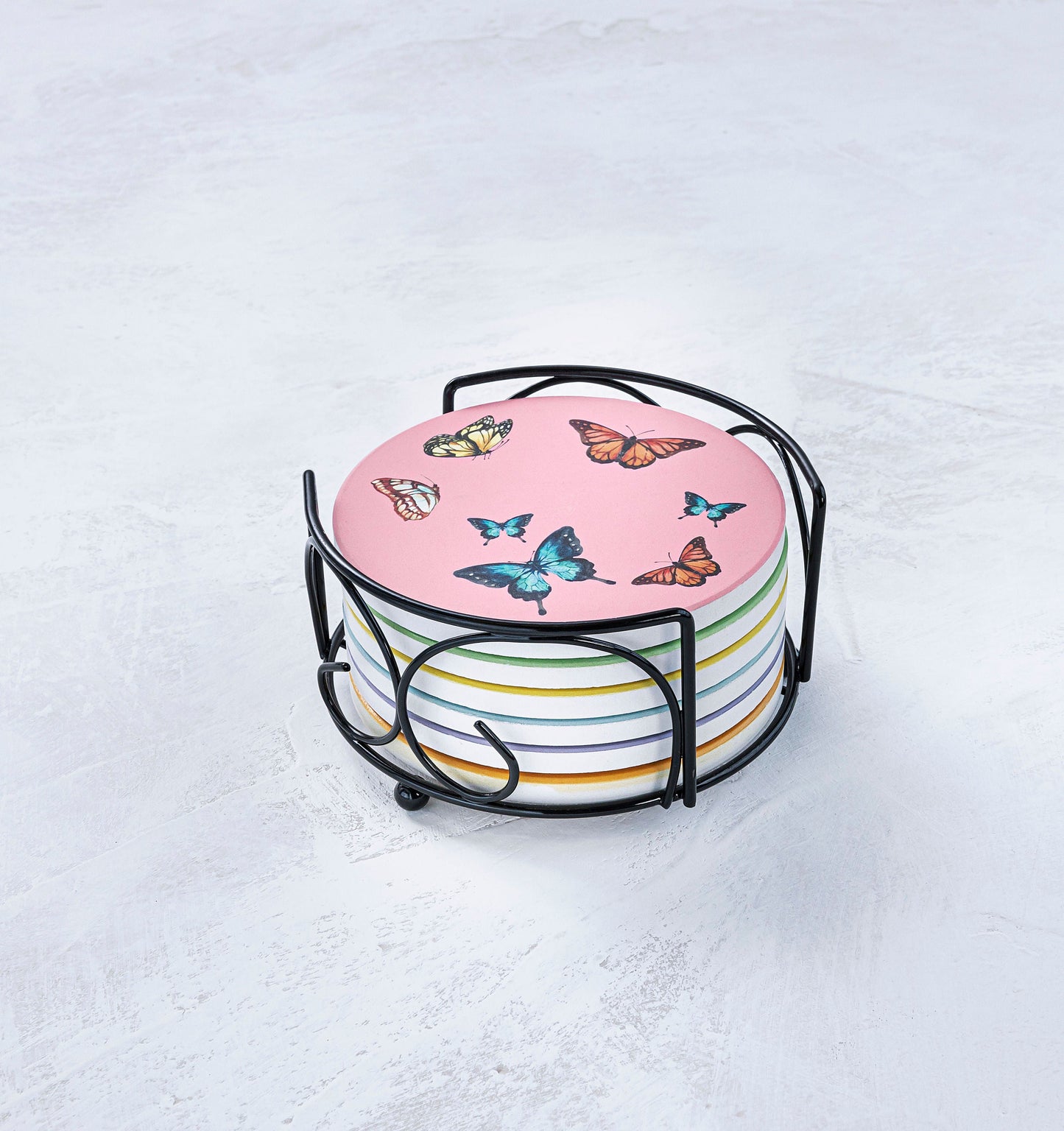 Untersetzer "Schmetterling", 6er Set mit Metallständer