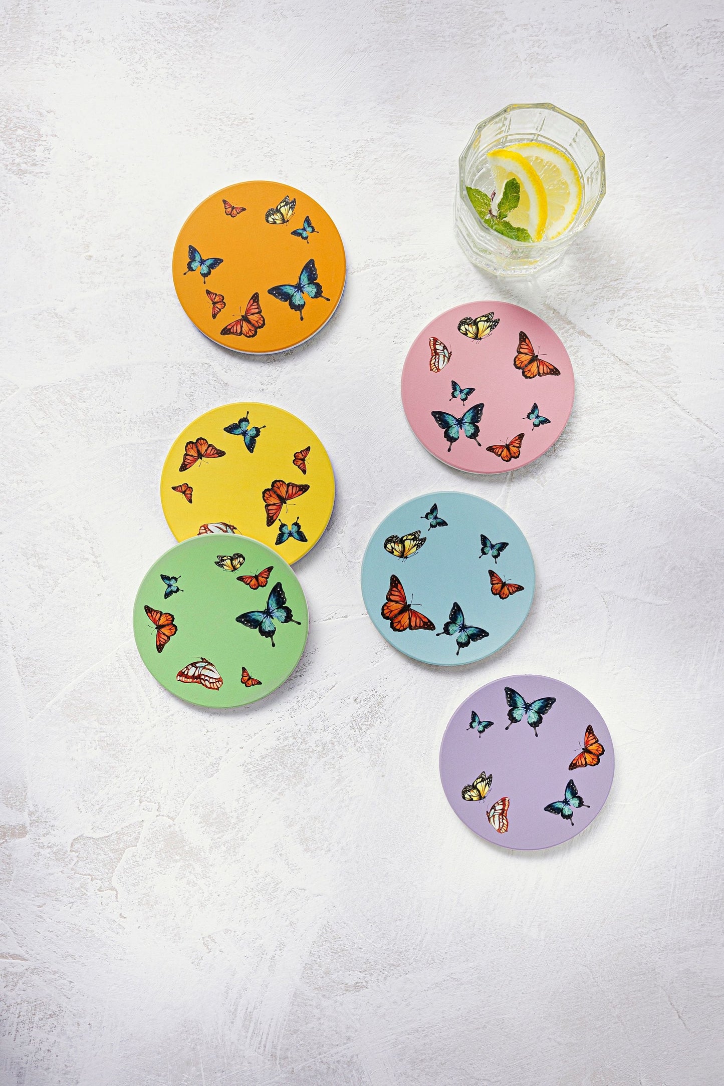 Untersetzer "Schmetterling", 6er Set mit Metallständer